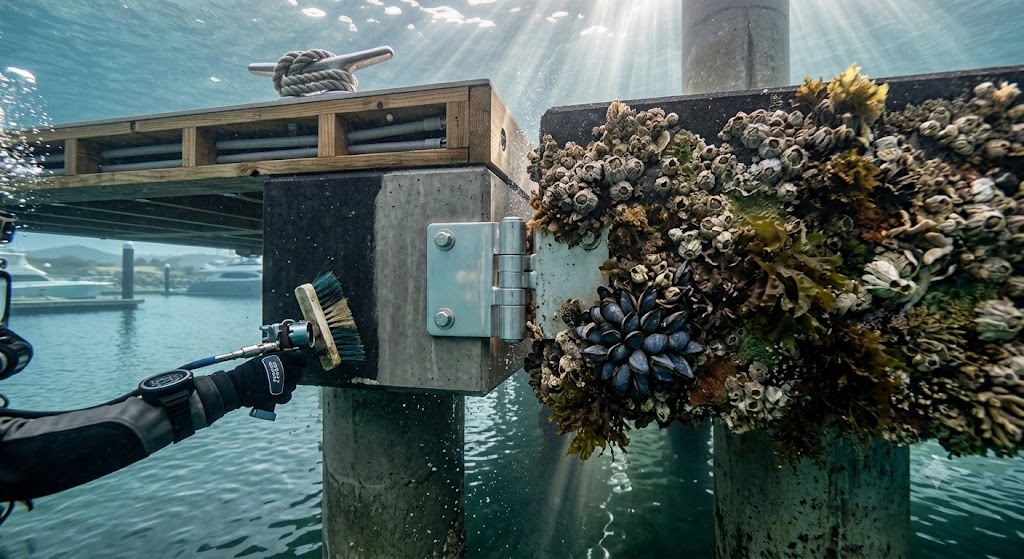floating dock biofouling removal